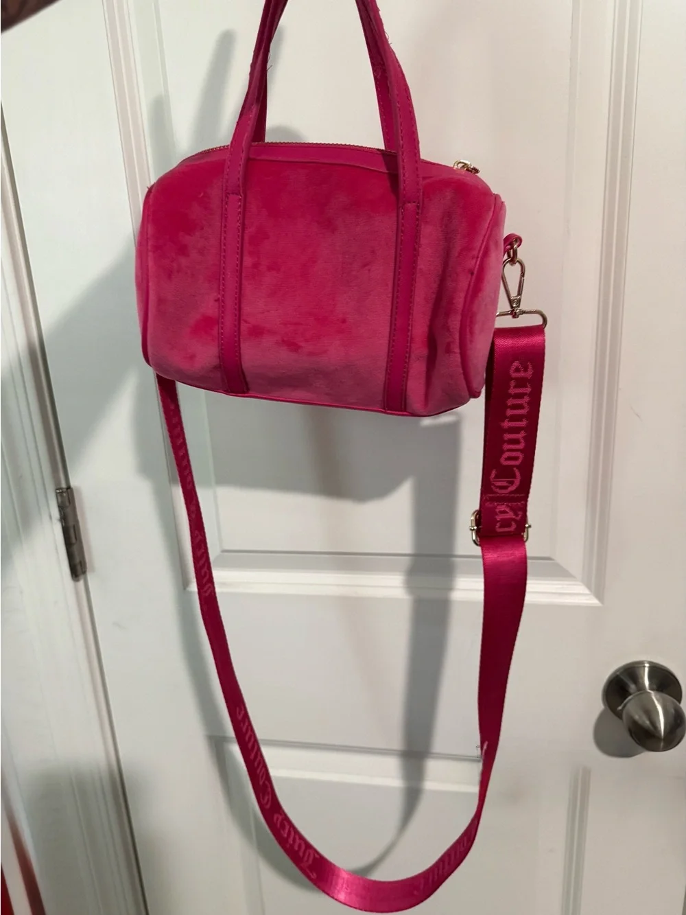 Juicy Couture Queen Of Everything Pink Velour Mini Barrel Purse Crossbody -  NWT